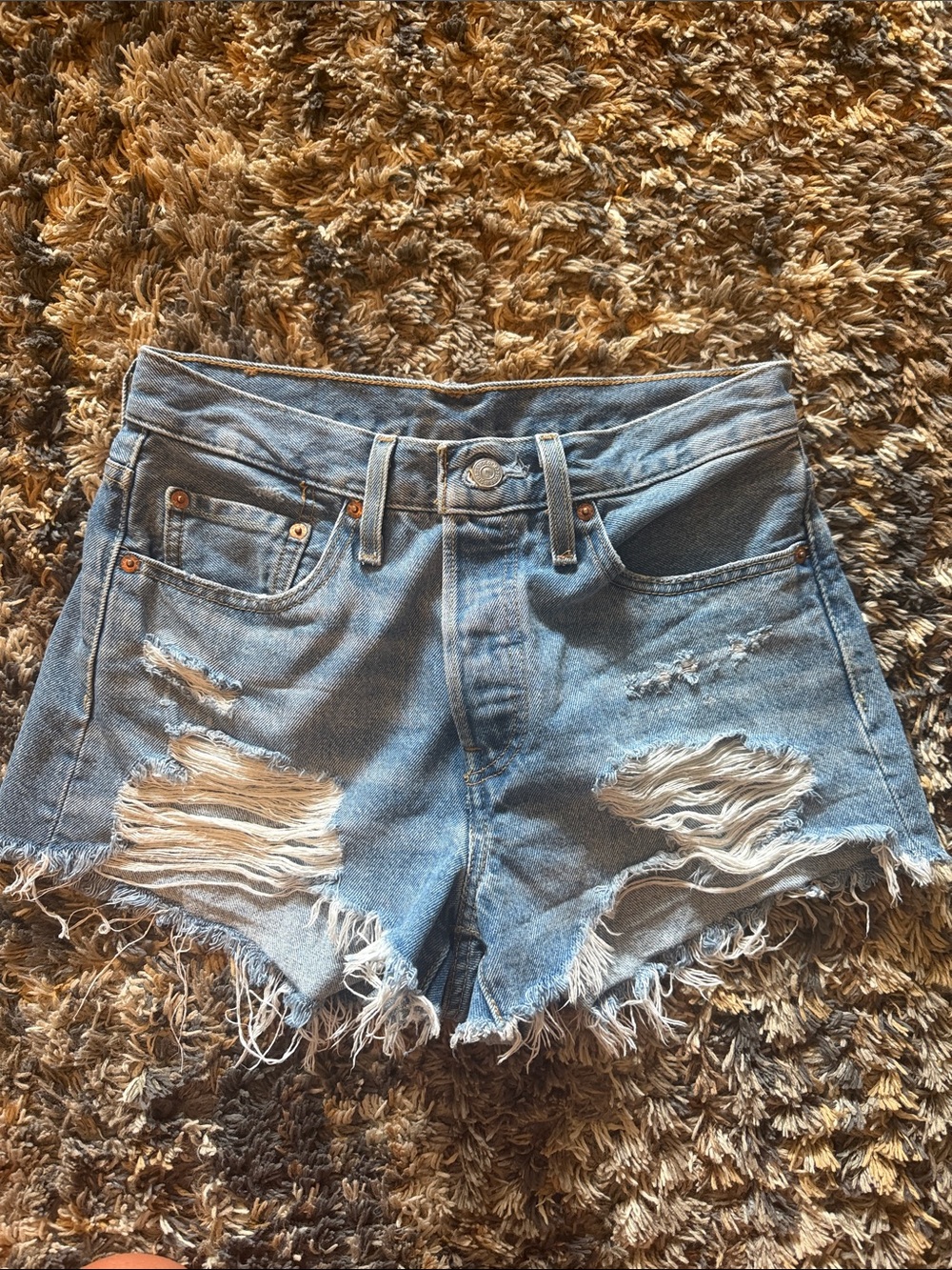 Levi's Light Blue 501 Distressed Denim Shorts